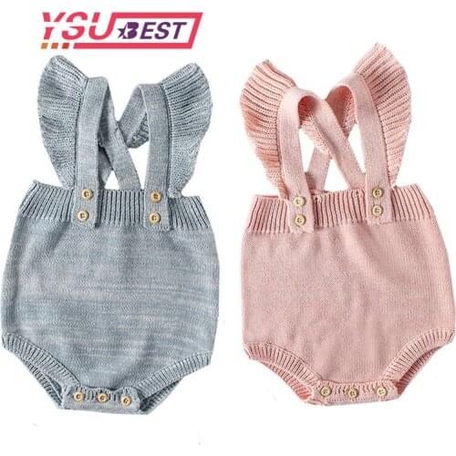Baby Knitted Rompers Ruffle Sleeveless Jumpsuit Newborn Boys Girls Romper One-piece Outfits Baby Clothes Jumpsuit 0-24months