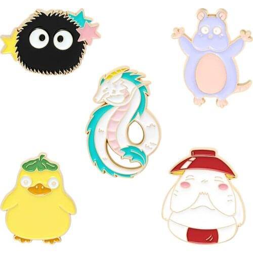 Spirit World Enamel Pin Collect Dragon Mouse Duck Carrot Coal Metal Cartoon Brooch Backpack Collar Lapel Badges Fashion Jewelry