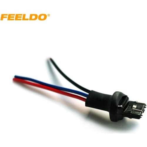 FEELDO 1pc Car 7443/7441/7444 LED Bulb Light Male Socket Plug Adapter With 3-wire Extended Wire #HQ1625