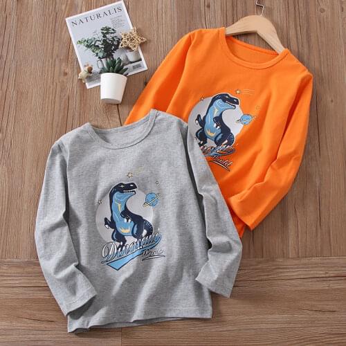 Cotton T-Shirt for Baby Boys Sweatshirts Toddler Girls Cartoon Dinosaur Long Sleeve Tops Autumn New Childrens Casual Clothing