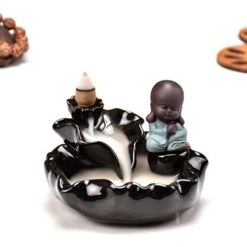 Ceramic Backflow Incense Burner The Little Monk Small Buddha Censer Incense Cones Lotus Burner Use In house Home Decor
