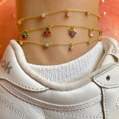 2020 Summer hot selling delicious fruit design jewelry cherry apple strawberry charm anklet women foot chains