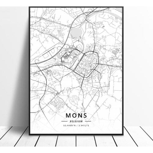 Mons Liege Charleroi Leuven Ghent Antwerp Brussels Belgium Canvas Art Map Poster