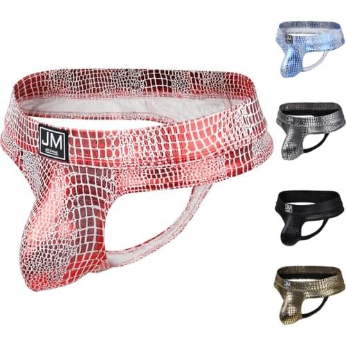 JOCKMAILmens String Homme Herringbone Leather Ropa Interior Hombre Snakeskin Pattern Suspensorio Masculino Calzoncillos G String