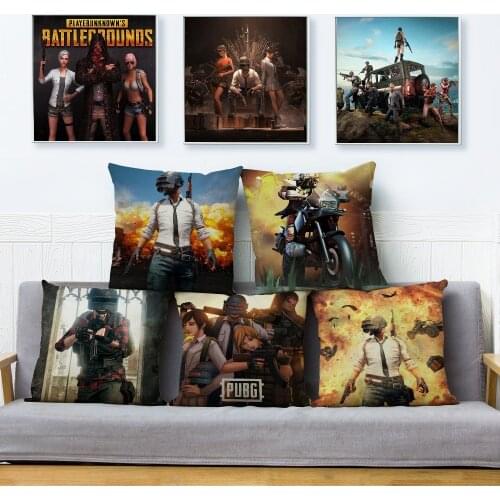 Cartoon Game PUBG Cushion Cover 45*45 Square Pillow Covers Beige Linen Throw Pillows Cases Car Sofa Home Decor Pillowcase