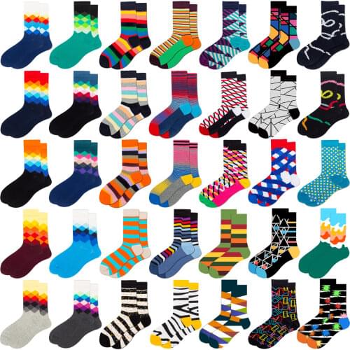 Fashion Colourful Funny Casual Women and Men Socks Harajuku Cute Novetly Cotton Stripe Grid Geometric Pattern Socks Size38-45