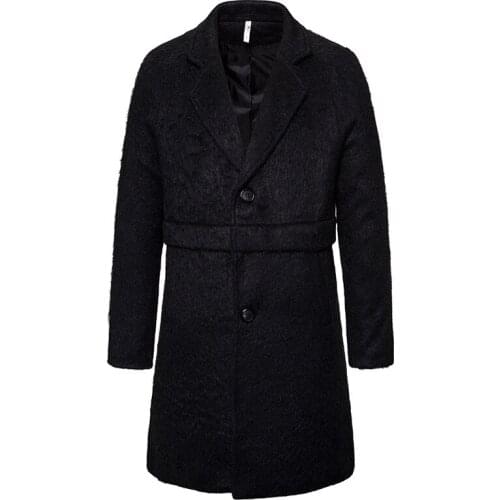 New Autumn Winter Black Wool Trench Coat Men Korean Style Long Woolen Overcoat Male Single Breasted Jacket Casual Windbreaker