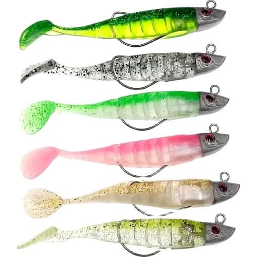 6 Colors Fake Lure Jigging Soft Bait Fishing Lures 9/11cm 15.6/23.3g DIY Lead Head Jig Fish T Tail Sea Bass Lure Fishing Tackle