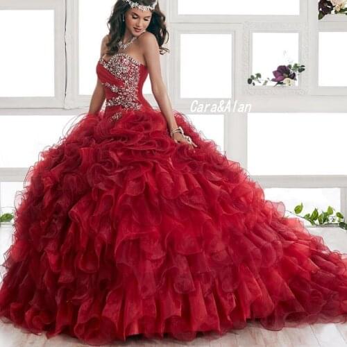 Luxury Crystal Beaded Vestidos De 15 Años Ball Gown Quinceanera Dresses Ruffles Organza Undefined Corset Sweet 16 Dress