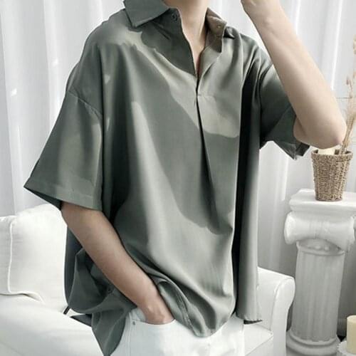 Shirts for men Summer Men Solid Color Korean Style Shirt Lapel Youth Pop Short Sleeve Casual Loose Lapel Boy Basic Top Рубашки