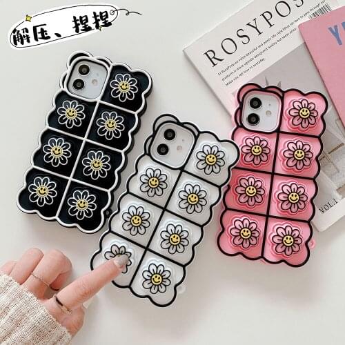 Relive Stress Daisy Phone Case For iphone 12 Pro Max X XR XS 6 7 8 Plus SE Pop Fidget Toys Push Smiley Soft Silicone Back Cover
