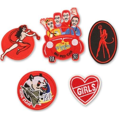 Band Gril DIY Iron On Cartoon Cloth Patches Embroidered Badges Abstract Kids Patch For Clothes RedStickers