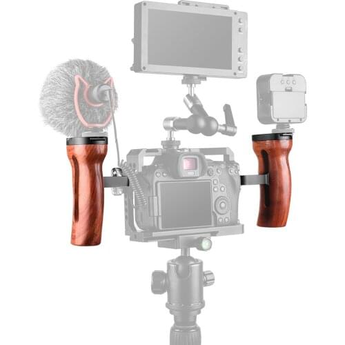 DSLR Camera Hand Universal Grip Wooden Side Handle (1/4”-20 Screws) for Sony For Nikon Camera Thread with Cold Shoe