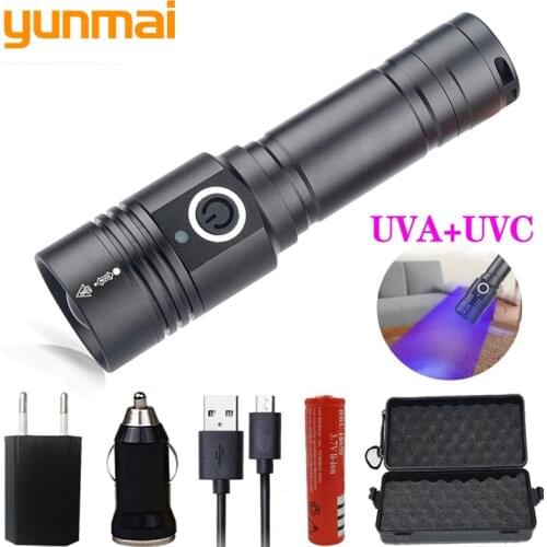 UVA UVC LED UV Flashlight 3000LM Waterproof LED Sterilization lamp Zoomable Lanterna18650 Battery portable mask disinfection