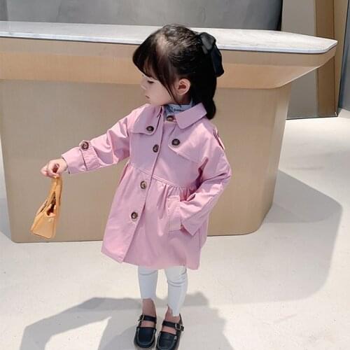 DFXD Girls Windbreaker Jackets Fashion Spring Autumn Cotton Single-breasted Solid Trench Coat Children Clothes 1-7Yrs Outfit