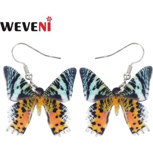 WEVENI Acrylic Madagascan Sunset Moth New Long Dangle Drop Fashion Trendy Insect Jewelry For Women Girls Summer Wholesale Gift