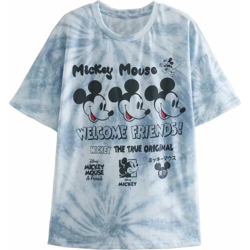 Disney Cartoon Mickey Mouse Shirts For Women Print Round Neck Short-sleeved Women Fashion Clothing Graphic T-Shirts Harajuku