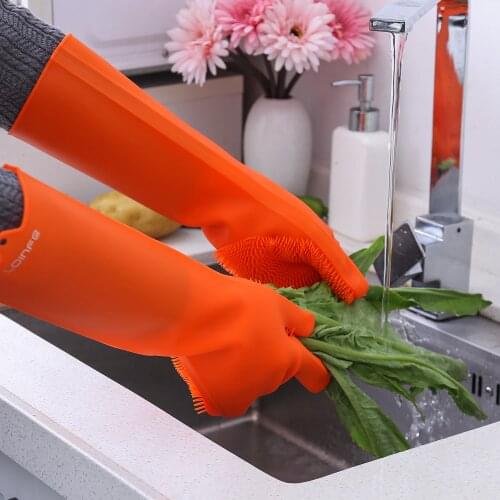 Dishwashing Cleaning Gloves Silicone Magic Rubber Sponge Gloves Scrubber Mittens Kitchen Clean Tools Non-slip Garden Work Gloves
