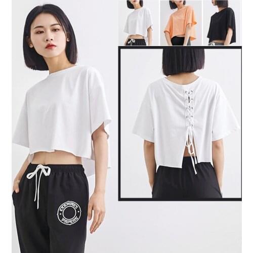 Yoga Shirts Women Sports Crop Top Beauty Back Fitness Short Sleeve T-Shirts Gym Clothing Cotton Breathable Loose Top Sportswear