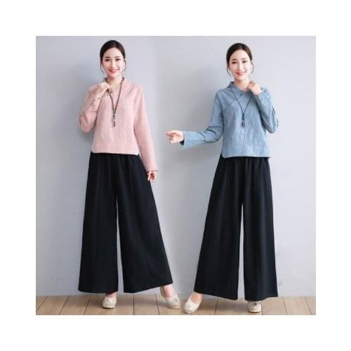 Women Yoga Set Linen Quickly Dry Loose Outfit Workout Casual Athletic Tai Chi Meditation Kungfu Set Sport Suit Sweatshirt+pant