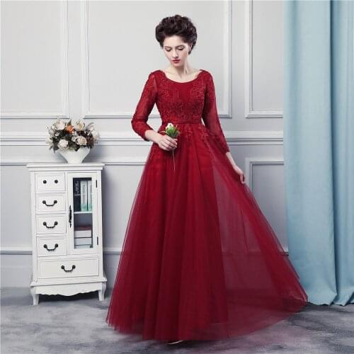 Long Sleeves Red Burgundy Prom Dresses High Quality Tulle And Applique Corset Formal Prom Gown Long Vestidos De