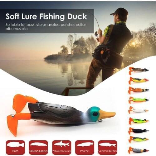 3D Simulation Soft Lure Fishing Floating Duck Rotating Fins Swimming Bait Bionic Lures Ait Tackle Kits 10cm 18.5g
