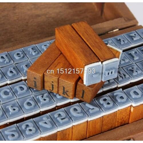 70pcs/set Vintage DIY Multi Purpose Regular Script Number Lowercase Alphabet Letter Decoration Wood Rubber Stamps Set Wooden Box