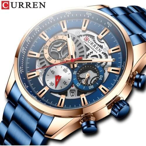 CURREN New Watch for Men Luxury Unique Gear Dial Business Wristwatch Sport Stainless Steel Chronograph Calendar man Quartz Clock