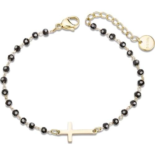 Black Crystal Chain Cross Charm Bracelet For Women Gold Stainless Steel Religion Bracelet jesus Christmas Gift Jewelry