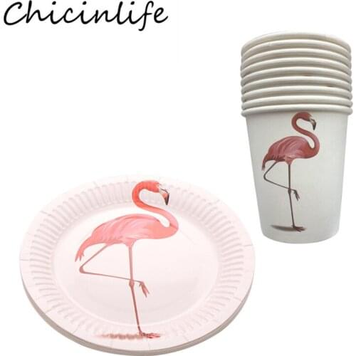Chicinlife 10Pcs Flamingo Disposable Tableware Paper Plates Cups Baby Showe Wedding Birthday Summer Party Decoration Supplies