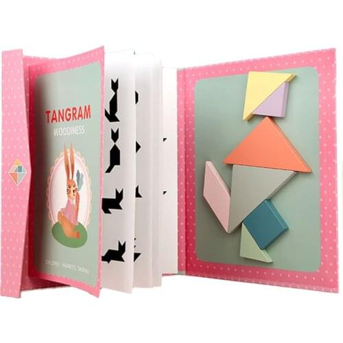 Children Magnetic Tangram Puzzle Toys Book Montessori Color Jigsaw Thinking Training Board Game Educational Wooden Toys For Kids