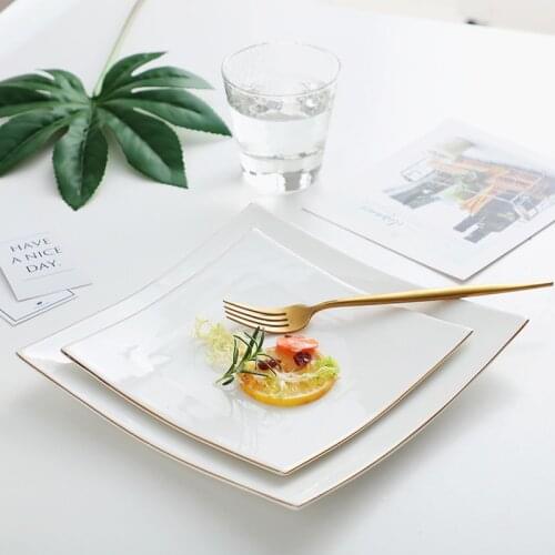 European Tableware 8'-10inches Western Plate Steak Plates Household Ceramic Square Dinner Plate Cake Plate Flat Plate