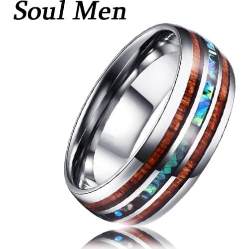 Hawaiian Wood and Abalone Shell 8mm Tungsten Carbide Rings Wedding Bands for Men Women Hot Sale in US Size 7 to 12