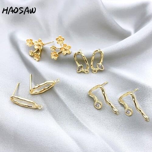 HAOSAW Choose 4Pcs/Lot Flowers/Jewelry Accessories/Multi Designs/Hand Made DIY Charms/Genuine Gold Plating/Earrings Stud