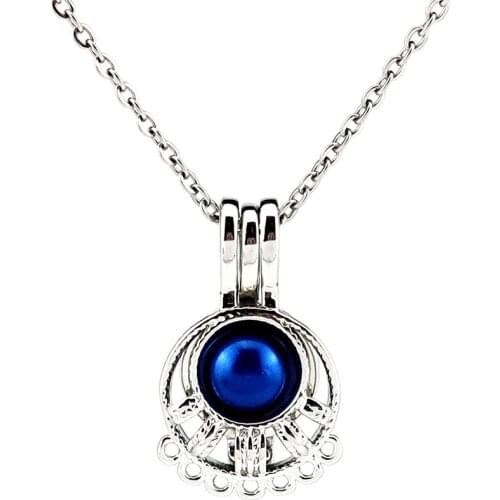 K975 Silver Copper Filigree Small Round Hollow Beads Pearl Cage Pendant Chain Aroma Essential Oil Diffuser Locket Necklace