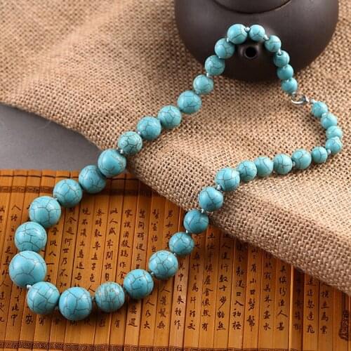Classic Sizes Are Different Round Turquoises Beads Necklace Calaite Stone Chain Necklaces Women Choker Statement DIY Jewelry