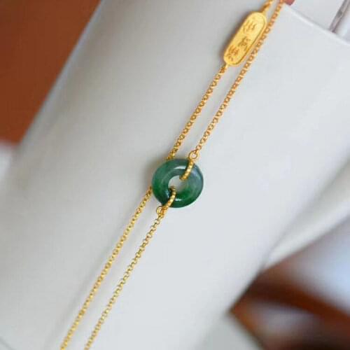 S925 Sterling Silver Natural Gray Jade Fu Lu Safeness Ring Gourd Bracelet Classical Ancientry Elegant Ornament