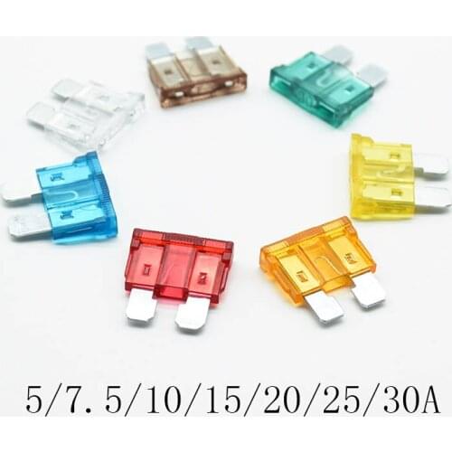 20pcs Blade Fuse Zinc Alloy and Plastic Material 5A 7.5A 10A 15A 20A 25 30A AMP Set For Auto Car Truck 19*19mm Mini Safety fuse