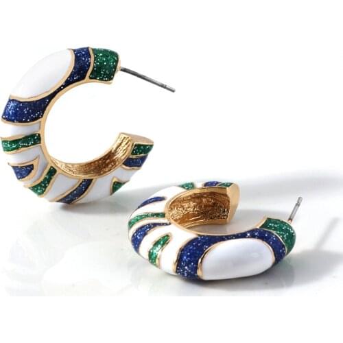 Fashion Boho C Shape Enamel Circle Hoop Earrings for Women Charm Geometric Statement Loops Cuff Earrings Jewelry Accessories