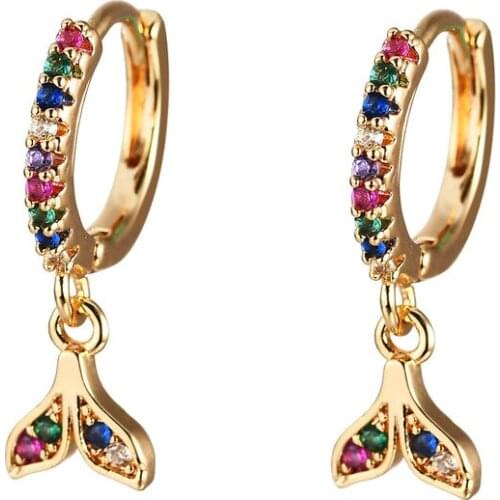 Fashion Exquisite Multicolor Zircon Earrings Temperament Fishtail Personality New Female Earrings
