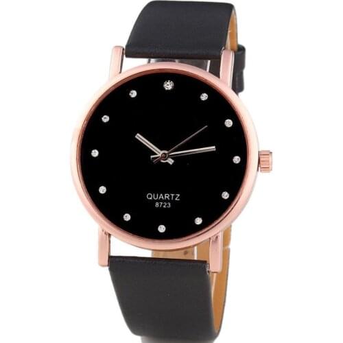 Moment # L05 2018 Fashion Womens Diamond Leatheroid Band Round Dial Quartz Wrist Watch