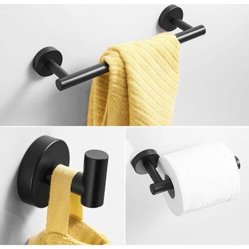Stainless steel Bathroom Hardware Set Black Robe Hook Towel Rail Bar Rack Bar Shelf Tissue Paper Holder Bathroom Accessories
