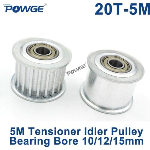 POWGE 20 Teeth 5M Idler Pulley Tensioner Wheel Bore 10/12/15mm with Bearing Guide synchronous pulley HTD5M 20T 20teeth