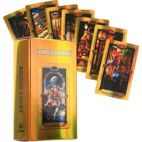 NEWEST Laser Flash Gilded Easy Tarot Cards Deck Mysterious Guidance Divination Fate Tarot Cards Board Game For Family Friends