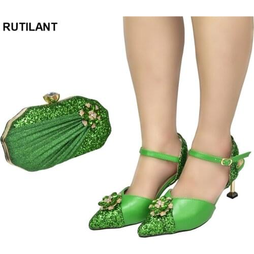 Latest Design African Wedding Shoes and Bag Set Decorated with Rhinestone African Matching Shoes and Bags Italian In Women