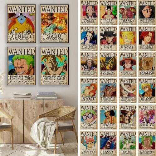 New One Piece Role Cartoon Vintage Canvas Painting Anime Poster Living Room Wall Art Pictures Kids Home Decoration Gift Core