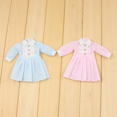 DBS Clothes for Blyth Doll 1/6 joint body long sleeves Dress pink and blue cute style Fortune Days girl gift