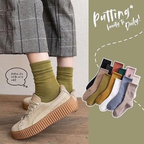 Solid color socks Middle tube Knitted Japanese Korea Loose Long Socks Women Pile Ins Soft Fashion girls Spring and Autumn