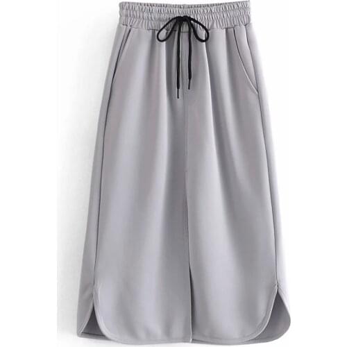 2020 Autumn/Winter New 2 Piece Set High-necked Zip-up Pullover with Loose Elastic Waist Open Fork Strap Sports Skirt Suit