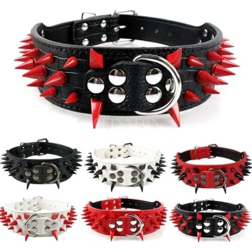 20Pcs/Lot Sharp Spiked Studded Dog Collar Punk Leather Pet Collars 2 Inch In Width Fit For Medium & Large Dogs